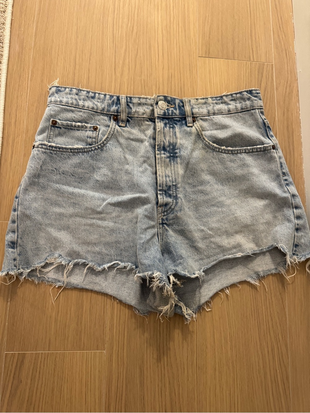 Zara Light Blue Distressed Denim Cutoff Shorts